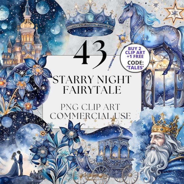 Starry Night Fairytale Clipart Pack, Celestial Christmas Nightsky Fantasy PNG Clipart, Winter Clipart, Digital Download Full Commercial Use