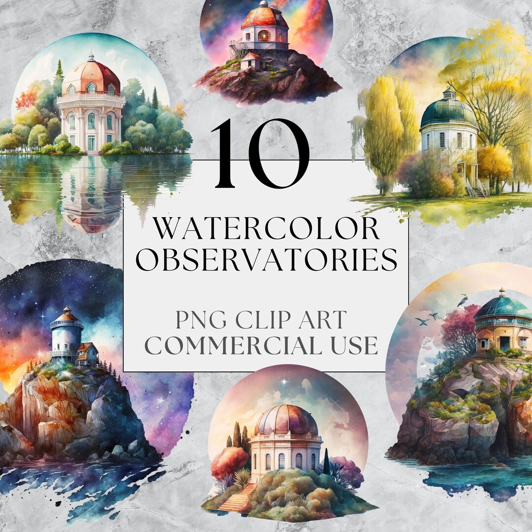 10 Watercolor Observatories | PNG | Beautiful Scenery Clip Art ...