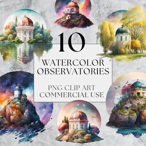 10 Observatoires de l'Aquarelle | PNG | Clipart de beaux paysages | Aquarelle | Téléchargement instantané, imprimable avec utilisation commerciale complète