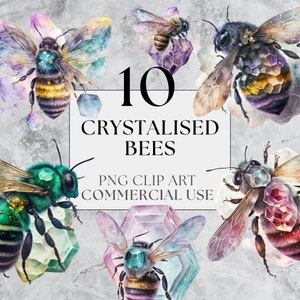 10 kristallisierte Bienen | PNG | Wunderschöne mystische Witchy Fantasy ClipArt | Aquarell | Sofortiger Download, druckbar mit vollständiger kommerzieller Nutzung