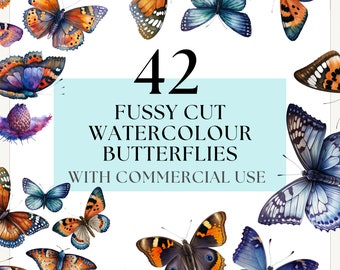42 Watercolor Butterfly Fussy Cuts |  PDF Printing Sheets | Scrapbooking & Junk Journal |  Instant Download, Printable, Full Commercial Use