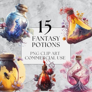 15 Fantasy-Tränke-ClipArt | PNG | Wunderschöne Witchy Fantasy ClipArt | Aquarell | Sofortiger Download, druckbar mit vollständiger kommerzieller Nutzung