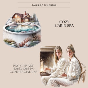 10 Cozy Cabin Spa Clipart - Cottagecore Clipart, Wellness Selfcare Clipart, Watercolor, Instant Download, Full Commercial Use, PNG Clipart image 2