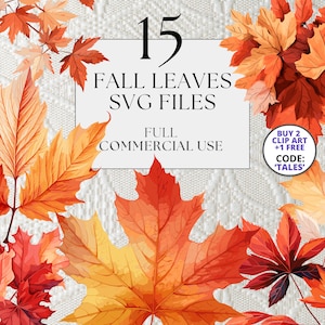 15 diseños SVG de hojas de otoño, SVG de alta calidad, uso comercial completo con descarga instantánea