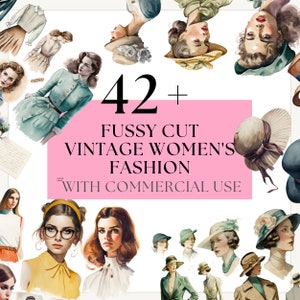 42+ Vintage Women&#39;s Fashion Fussy Cuts, PDF Printing Sheets, Scrapbooking & Ephemera, Instant Download, Printable with Full Commercial Use