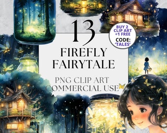 Firefly Fairytale Clipart, Magical PNG Firefly Nighttime Bedtime Story Forest Clipart, Full Commercial Use, Clipart with Instant Download
