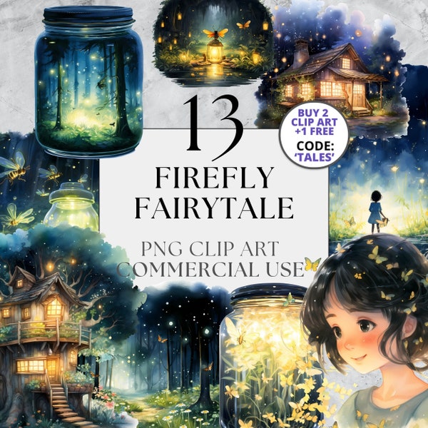 Firefly Fairytale Clipart, Magical PNG Firefly Nighttime Bedtime Story Forest Clipart, Full Commercial Use, Clipart with Instant Download