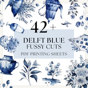 42+ Delft Blue Fussy Cuts - PDF-Druckbögen, Royal Delft, Scrapbooking & Ephemera, Sofortiger Download, druckbar, vollständige kommerzielle Nutzung