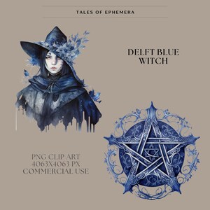 40 Delft Blue Witch Clipart - Witchy Clipart, Halloween Clipart, Gothic ...