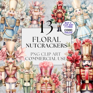 Pacote de clipart de quebra-nozes florais, quebra-nozes exóticos de Natal festivo PNG clipart, clipart de inverno PNG, download digital para uso comercial completo
