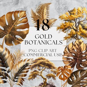 Gold Botanical Clipart Leaf PNG Vintage Clipart Gold Clipart Watercolor Leaf Art Botanical Clipart Instant Download Commercial Use