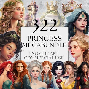 Conte de fées princesse Clipart Mega Bundle, Fantasy princesse Clipart, pleine utilisation commerciale PNG, aquarelle conte de fées Clipart, téléchargement immédiat