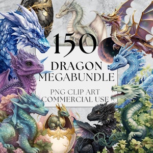 Dragon Clipart Megabundle Dragon PNG Fantasy Clipart Watercolor Dragon Clipart Full Commercial Use with Instant Download Fairytale Clipart