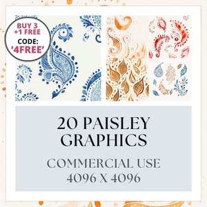 Paisley Graphics | Digital Journal Paper | Printable Backgrounds for Instant Download + Commercial Use | Scrapbooking