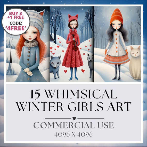 Winter Girl Print Winter Art Winter Gothic Art Winter Digital Paper Gloomy Art Print Printable Backgrounds for Commercial Use