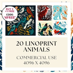 Linoprint Animals | Digital Journal Paper | Printable Backgrounds for Instant Download + Commercial Use | Scrapbooking