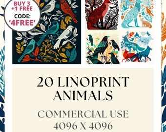 Linoprint Animals | Digital Journal Paper | Printable Backgrounds for Instant Download + Commercial Use | Scrapbooking