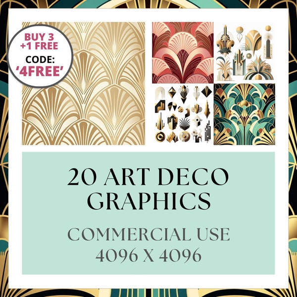 Art Deco Graphics | Digital Journal Paper | Printable Backgrounds for Instant Download + Commercial Use | Scrapbooking