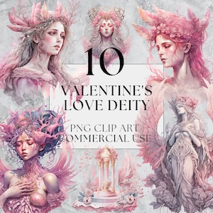 10 Valentine&#39;s Love Deity Clipart - Fairytale Clipart, Fantasy Goddess Clipart, Watercolor, Instant Download, Full Commercial Use, PNG