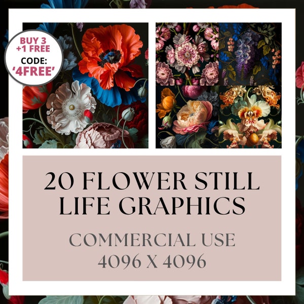 Flower Still Life | Digital Paper Images | Printable Backgrounds for Commercial Use | Scrapbooking, Junk Journal, DIY, Decoupage, Home Deco