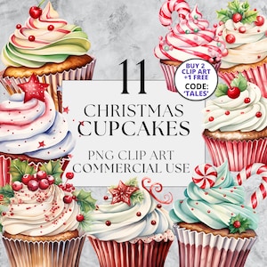 Christmas Cupcakes Clipart Pack, Festive Christmas Food Cupcake Clipart, Winter Clipart, Dessert PNG, Digital Download Full Commercial Use
