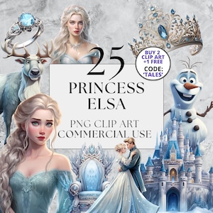 Princess Elsa Frozen Clipart, PNG, Full Commercial Use, Watercolor Fantasy Fairytale Clipart, with Instant Download, Castle Crown Palace