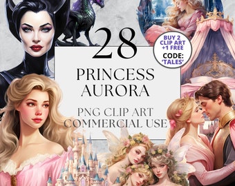 Princess Aurora Clipart - Sleeping Beauty PNG, Full Commercial Use, Watercolor Fantasy Fairytale Clipart, with Instant Download, Palace