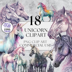 18 pacchetto di clip art unicorno, PNG, bellissima clipart da favola, unicorni acquerello, download istantaneo e uso commerciale completo, Fantasy gotico
