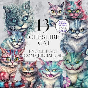 13 Cheshire Cat Character Clipart PNG, Fairytale Alice In Wonderland Clip Art, Watercolor, Instant Download, Full Commercial Use