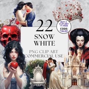 Snow White Clipart Pack, PNG Clipart with Full Commercial Use Instant Download, Children's Fantasy Fairytale Princess Dwarf Witch Clipart