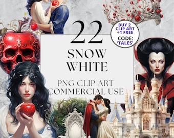 Snow White Clipart Pack, PNG Clipart with Full Commercial Use Instant Download, Children's Fantasy Fairytale Princess Dwarf Witch Clipart