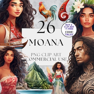 Moana Clipart - PNG Clipart with Full Commercial Use Instant Download, Children's Fantasy Polynesian Fairytale Decor, Maui, Hook, Islands