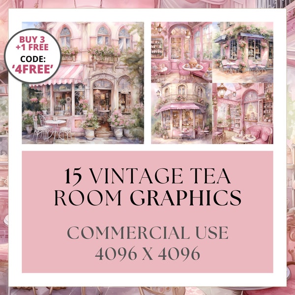 Vintage Tea Room Graphics, Pink Digital Journal Paper, Victorian Printable Backgrounds for Instant Download, Commercial Use Scrapbooking