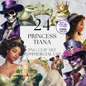 Prinzessin Tiana Clipart, Prinzessin und der Frosch - PNG-Clipart mit vollständiger kommerzieller Nutzung und sofortigem Download, Fantasy-Märchen-Dekor für Kinder