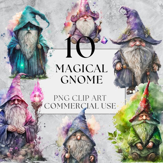 Magic Gnome Clipart Gnome Wizard Clipart Fantasy Clipart Cute Gnome Design Full Commercial Use Watercolour Instant Download