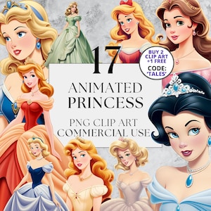 Animated Princess Clipart, PNG, Full Commercial Use, Watercolor Fantasy Princess Fairytale Clipart, with Instant Download, Princesses, PNG