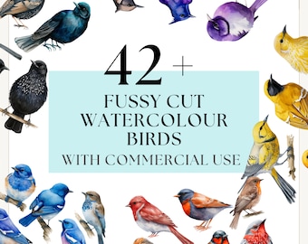 Watercolor Bird Fussy Cuts | PDF Printing Sheets | Scrapbooking & Ephemera |  Instant Download, Printable with Full Commercial Use