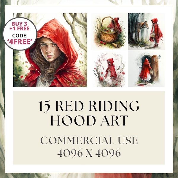 Red Riding Hood Art Designs Children Story Clipart Digital Download Printable and Commercial Use Scrapbooking Ideal Home Decor Gifts