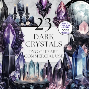 23 Dark Crystals Clipart - Witchy Crystal Clipart, Spiritual Ritual, Gothic Clipart, Watercolor, Instant Download, Full Commercial Use, PNG