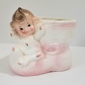 BABY BOOTIE Planter - Vintage Baby Shoe Planter - Baby Room Decor - Baby Girl Bedroom Decor - Vintage Baby Planter - Cute Baby Room Storage