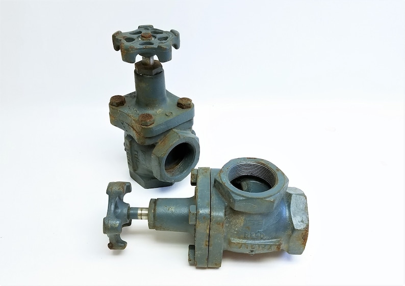 Industrial Water Main Shutoff Valve Set of Two Large Blue Industrial