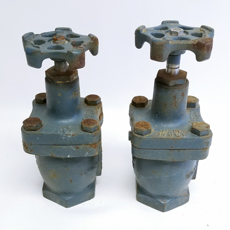 Industrial Water Main Shutoff Valve Set of Two Large Blue Industrial