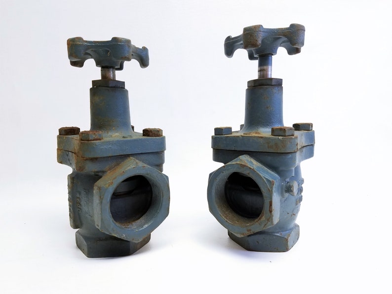 Industrial Water Main Shutoff Valve Set of Two Large Blue Industrial