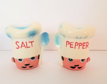 Vintage Chef Salt & Pepper Shakers - Made in Japan - 1950s Kitchen Decor