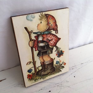 Hummel - Small Hummel Little Hiker Picture on Plaque - Hiker - Boys Room Decor - Child&#39;s room Decor - Vintage Hummel Picture - Cute Hummel