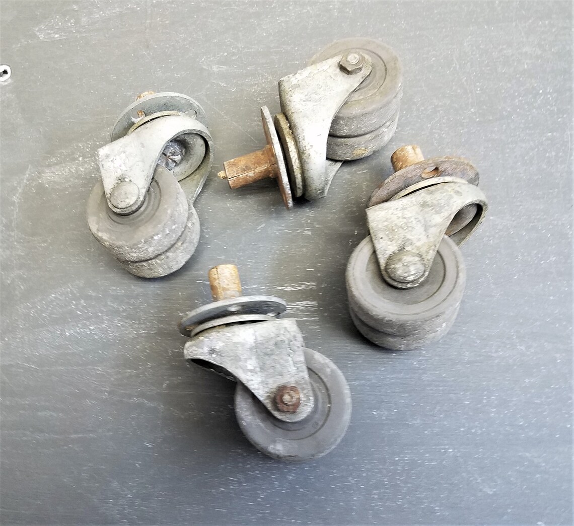FURNITURE WHEELS Set of Four Vintage Metal Wheels Four Old Etsy