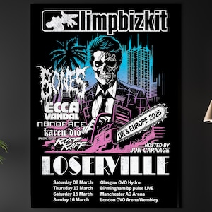 Limp Bizkit REPRODUKTION Gig Poster Matte A2 A3 A4 Kunstdruck. England Tournee 2025. Loserville. Fred Durst. Nu Metall. 2000er Jahre Nostalgie. Konzert