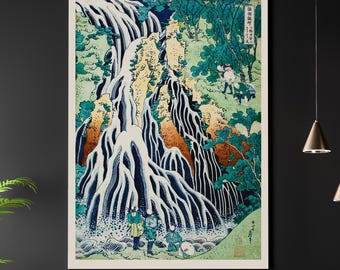 Kirifuri Waterfall A3 A4 Fine Art Print. Vintage Japanese Wood Block - Mount Kurokami - Lithograph Illustration. Home Decor Oriental Antique