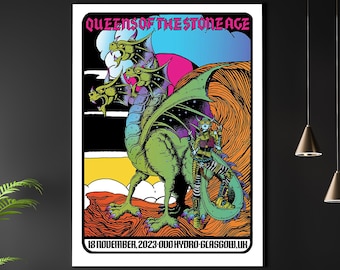 QOTSA REPRODUCTION Gig Poster Matte A3 A4 Art Print. Queens Of The Stone Age. Vintage Rock Metal Concert. Glasgow 2023 Dragon