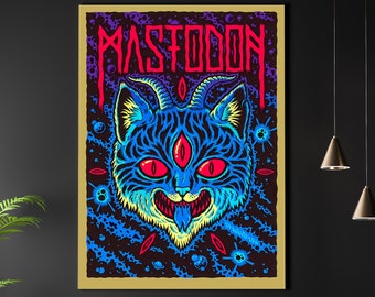 Mastodon Gig Poster Matte A3 A4 Art Print. Three Eyed Cat Vintage Rock Metal Concert. Heavy Metal Rock Punk Download